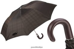 şemsiye | PASOTTI erkekler 64 6434-15 p - deri saplı kahverengi kareli şemsiye RZHTTX191