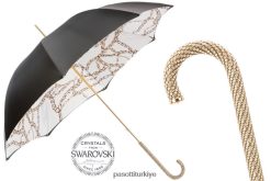 şemsiye | PASOTTI kadınlar 189 58002-9 d35 - İçi baskılı zincirli siyah şemsiye RZHTTX502